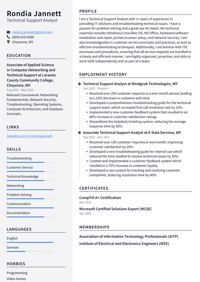 Meta Technical Support Analyst Resume Example