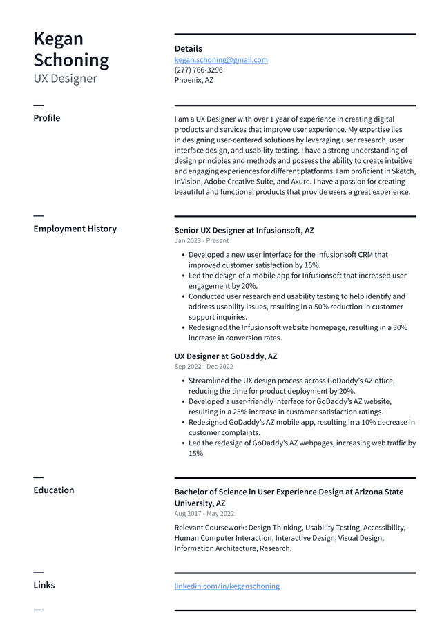 Meta UX Designer Resume Example