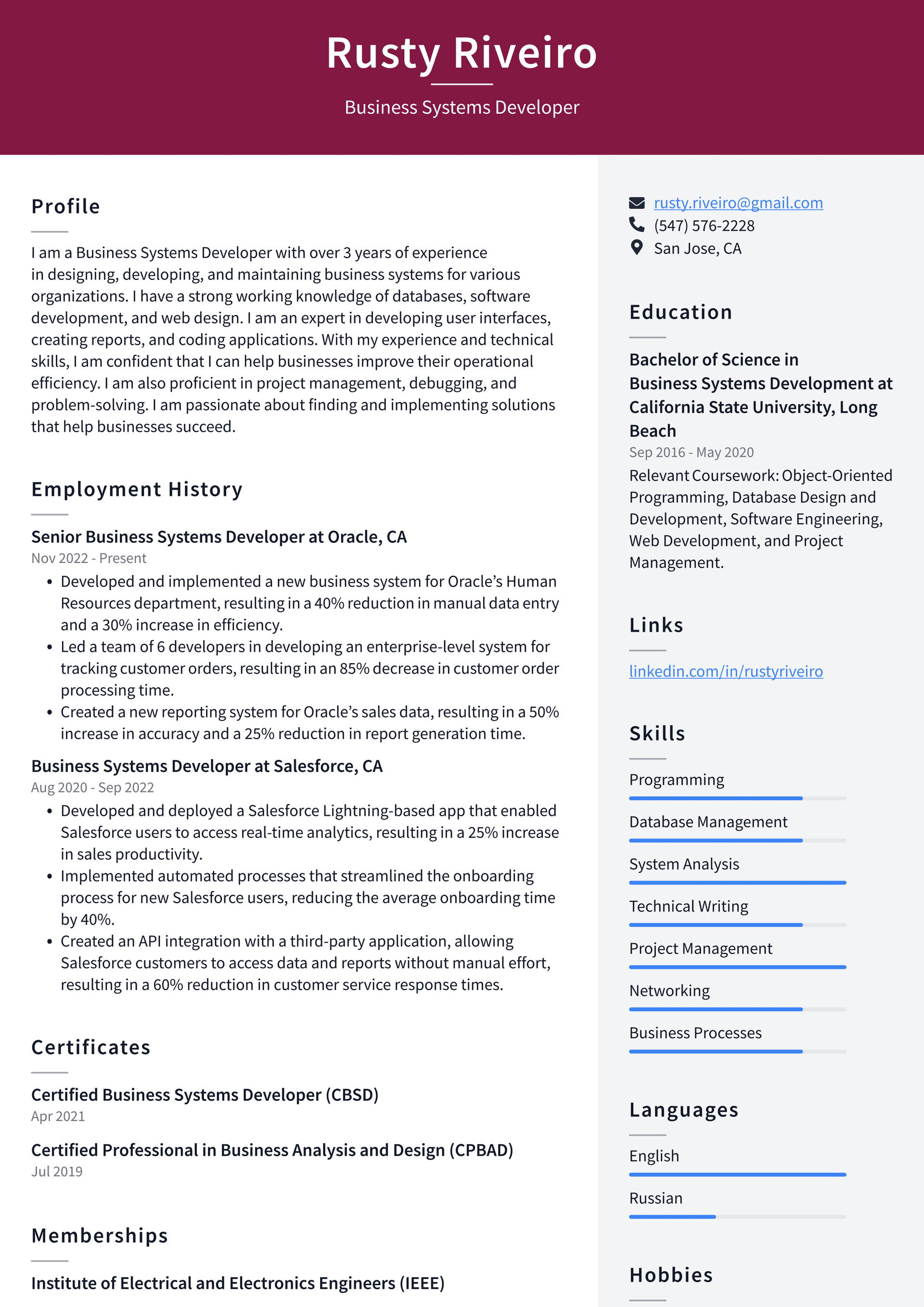 Microsoft Business Systems Developer Resume Examples