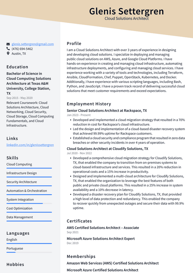 Microsoft Cloud Solutions Architect Resume Examples