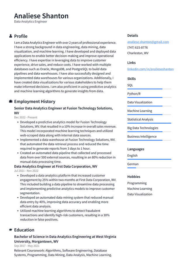 Microsoft Data Analytics Engineer Resume Example