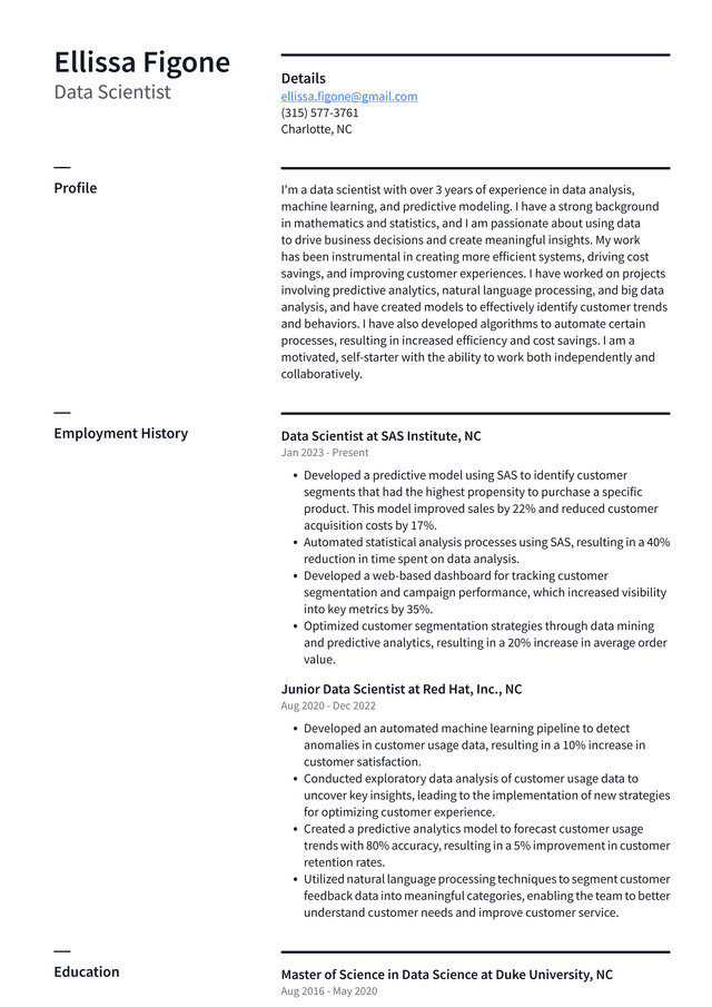 Microsoft Data Scientist Resume Example