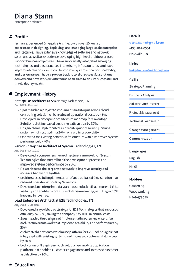 Microsoft Enterprise Architect Resume Example