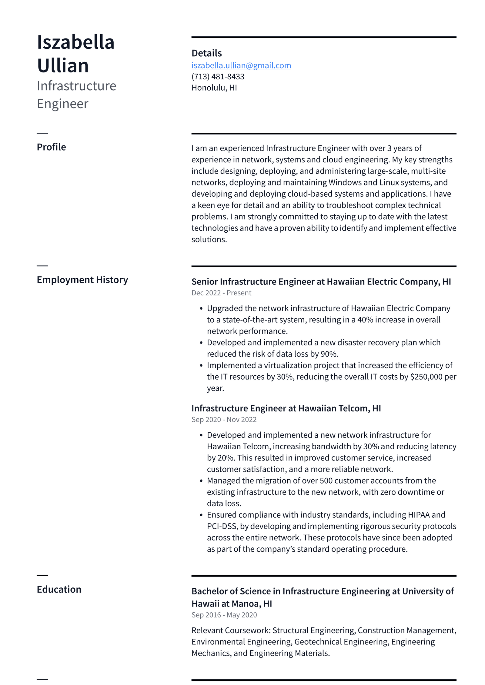 Microsoft Infrastructure Engineer Resume Examples