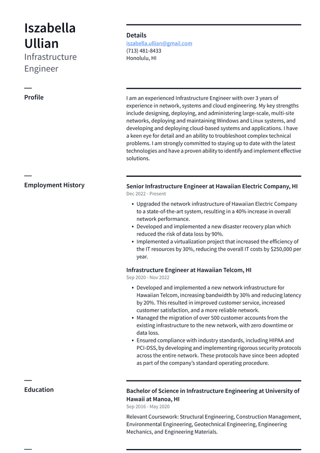 Microsoft Infrastructure Engineer Resume Example