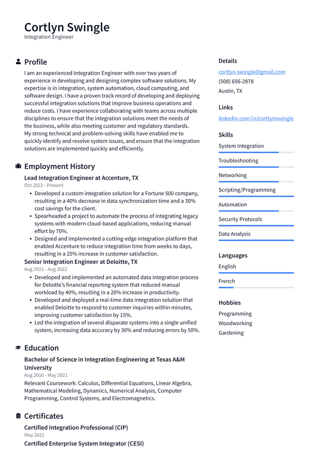 Microsoft Integration Engineer Resume Example