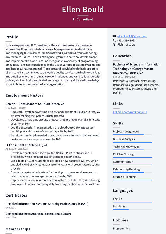 Microsoft IT Consultant Resume Example