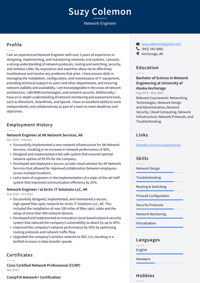 Microsoft Network Engineer Resume Example