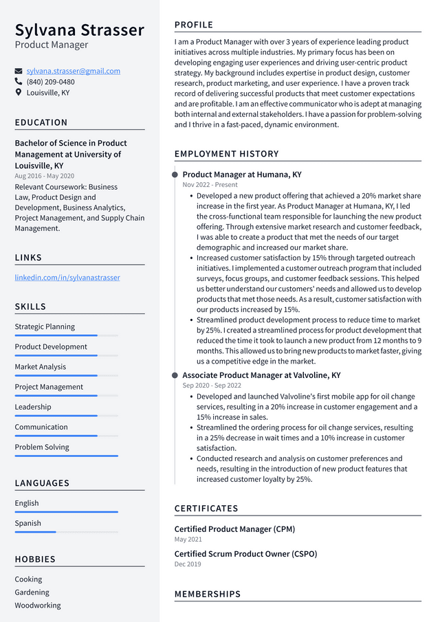 Microsoft Product Manager Resume Example