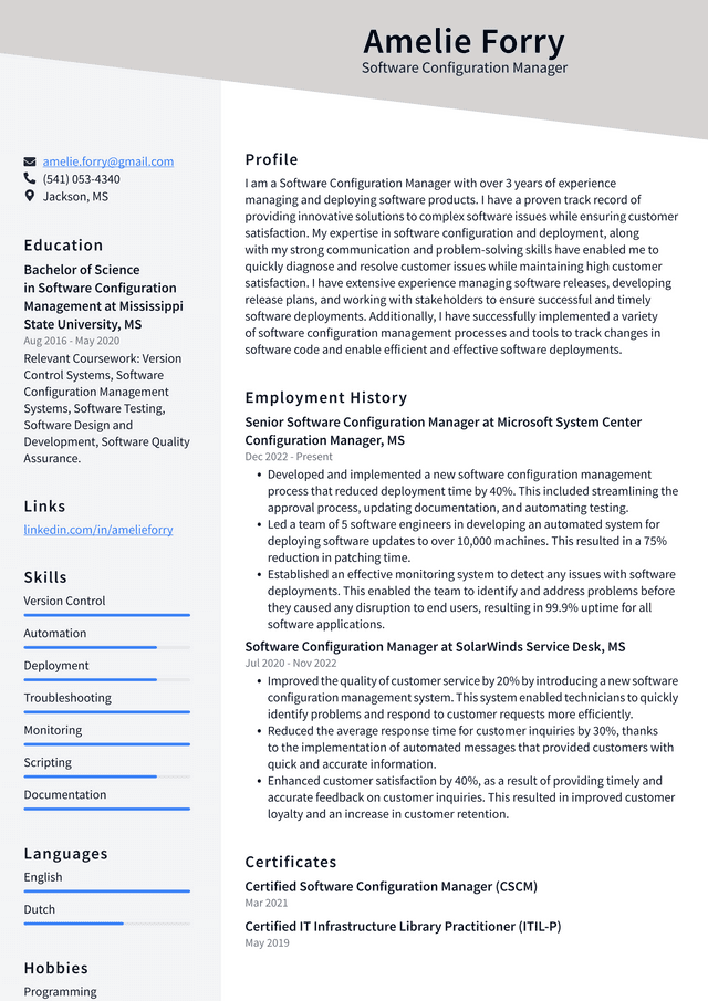 Microsoft Software Configuration Manager Resume Example