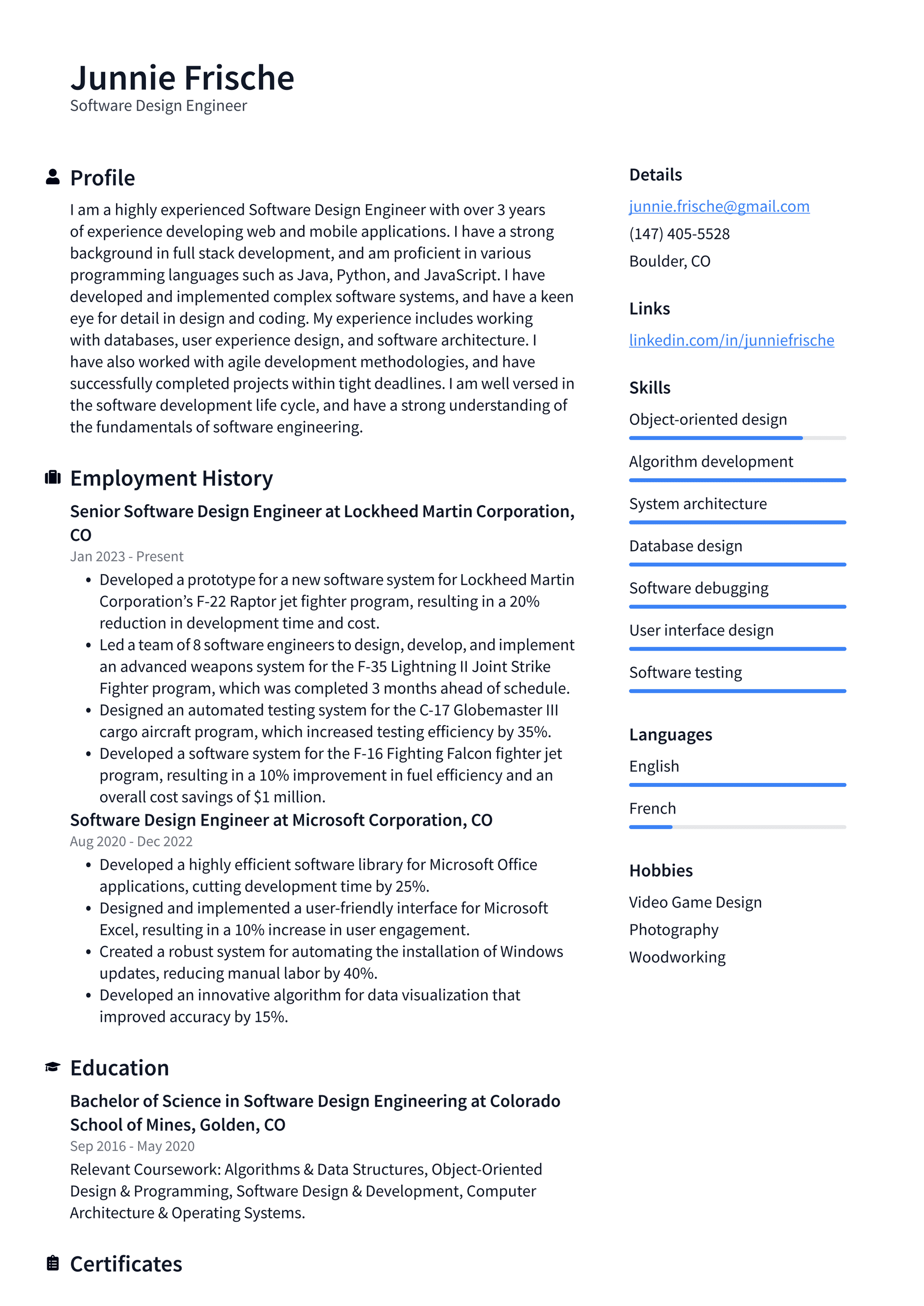 Resume Programming Design Microsoft Software Design Engineer Resume Examples