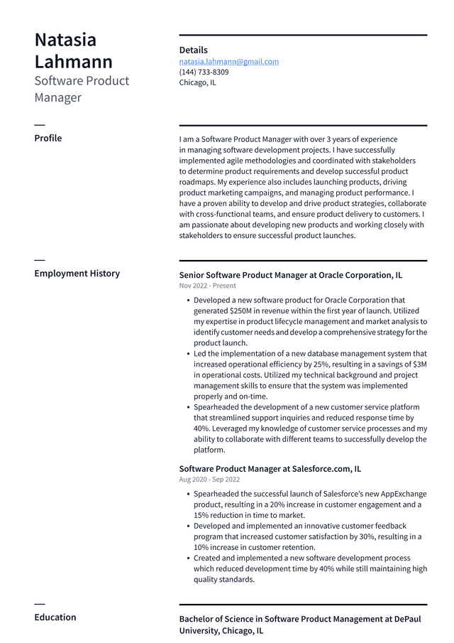 Microsoft Software Product Manager Resume Example