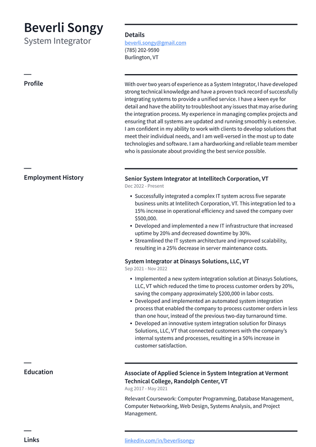 Microsoft System Integrator Resume Example