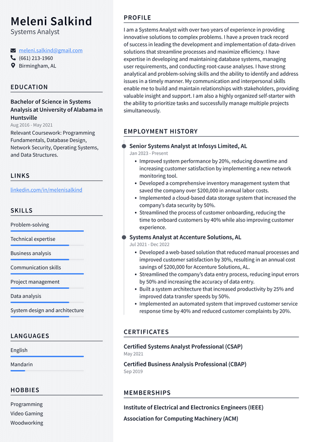 Microsoft Systems Analyst Resume Example