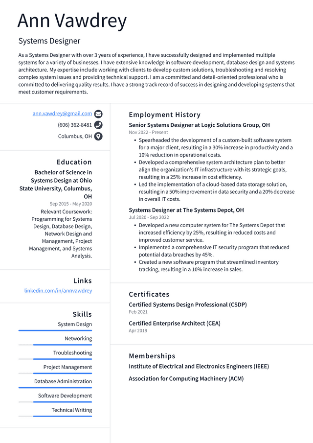 Microsoft Systems Designer Resume Example