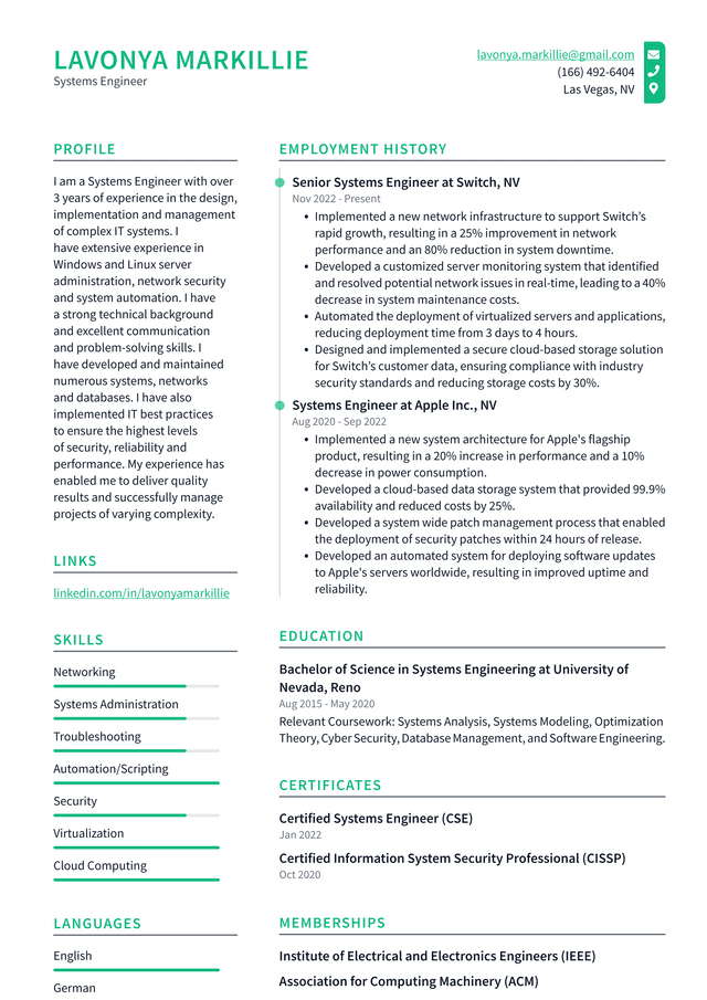 Microsoft Systems Engineer Resume Example