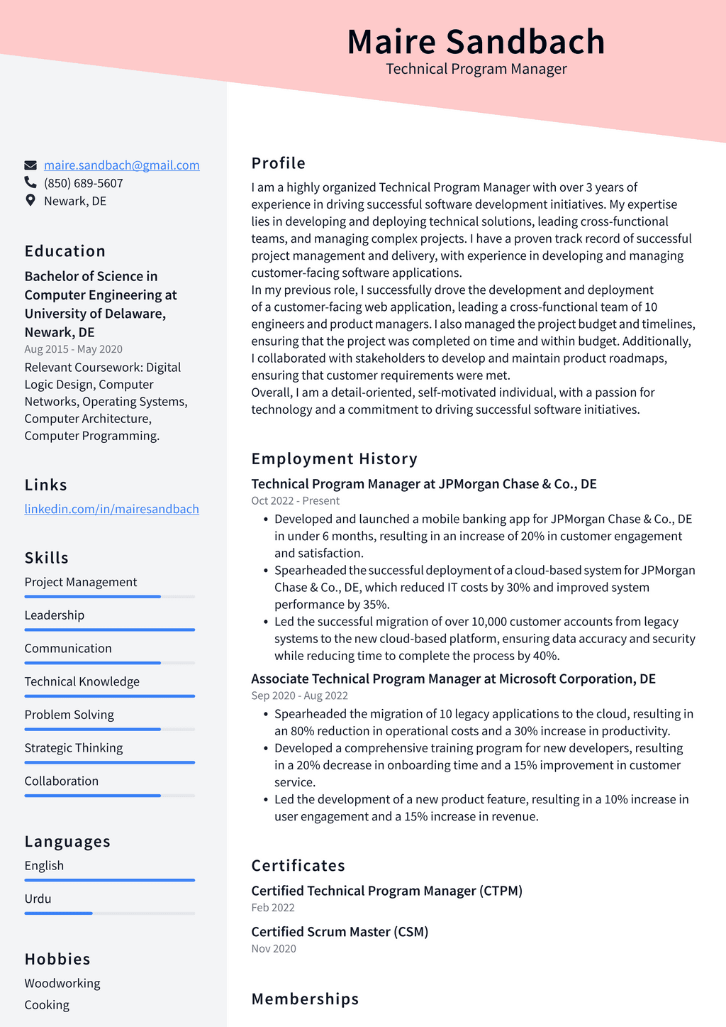 Microsoft Technical Program Manager Resume Examples