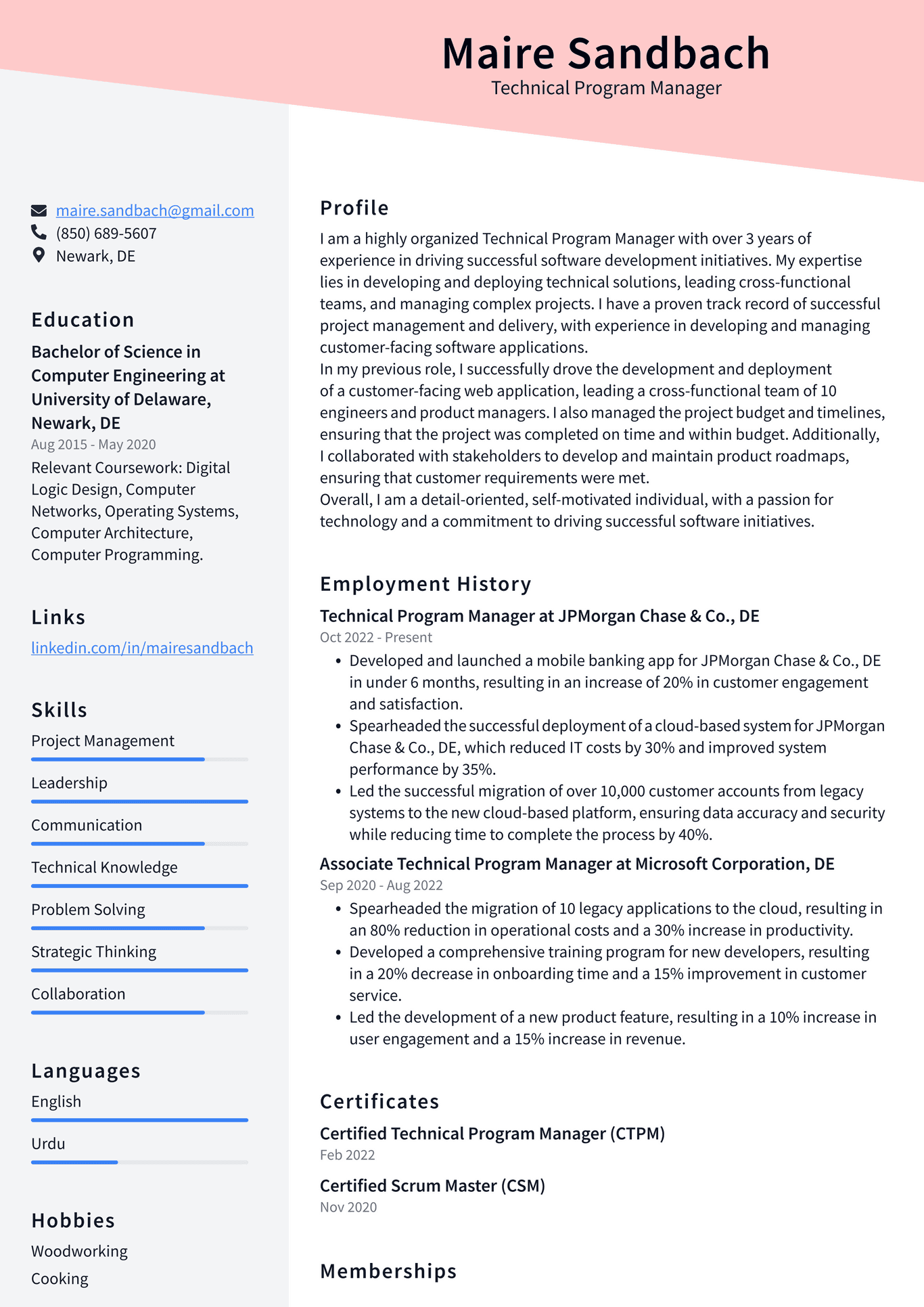 Microsoft Technical Program Manager Resume Examples