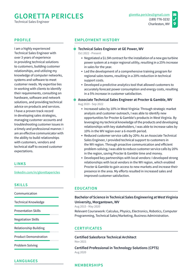 Microsoft Technical Sales Engineer Resume Example