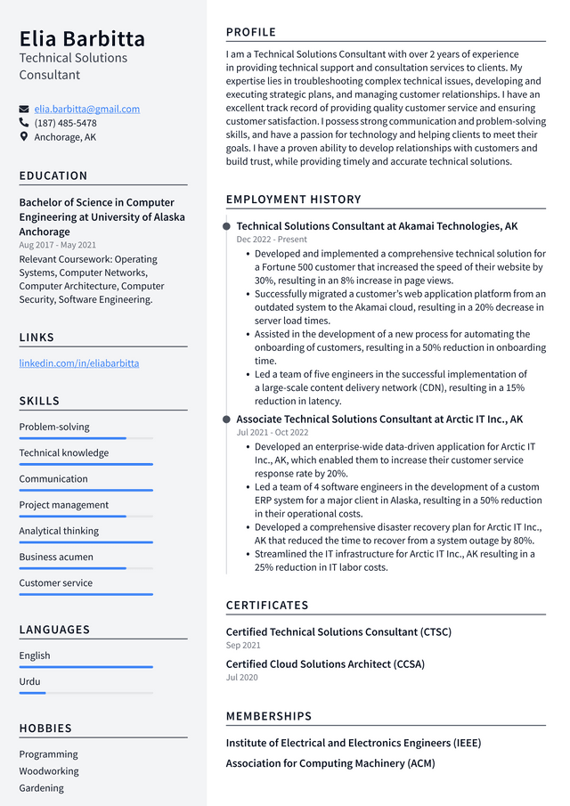 Microsoft Technical Solutions Consultant Resume Example