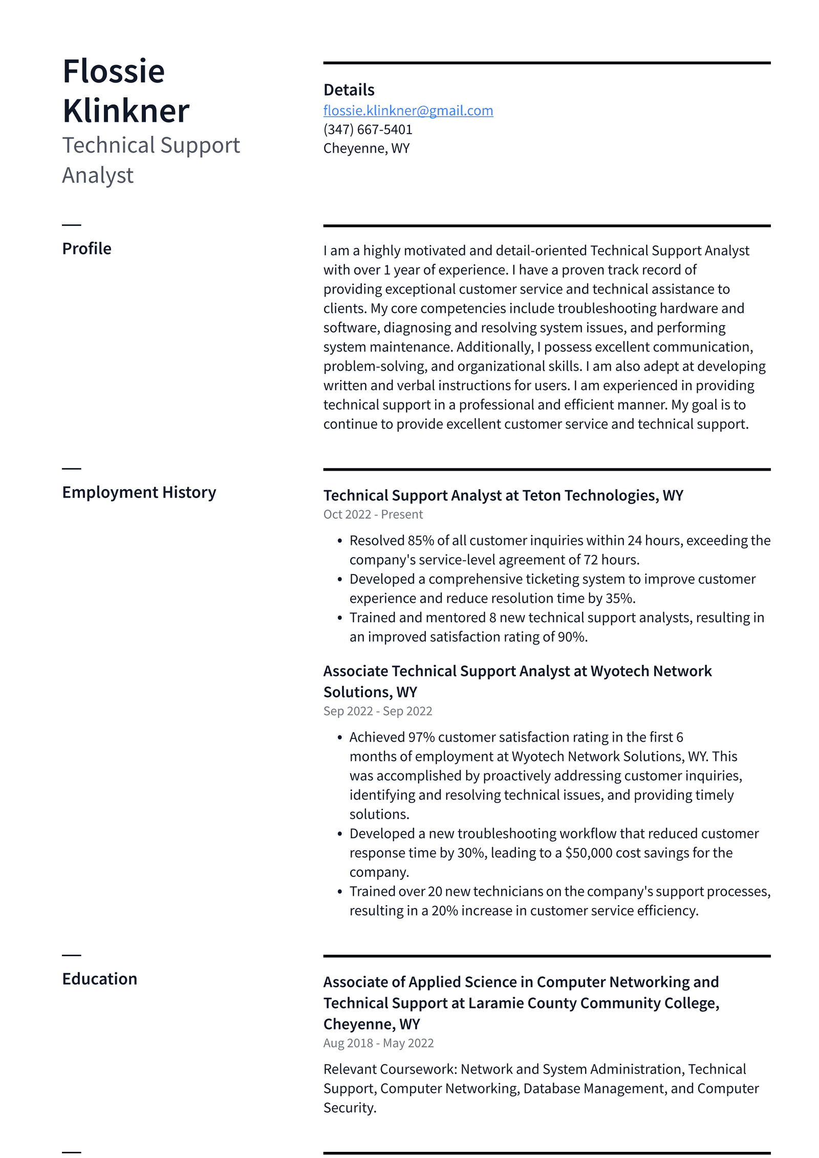 Microsoft Technical Support Analyst Resume Examples