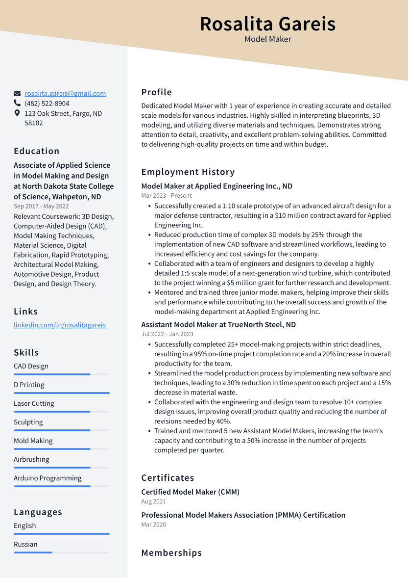 Model Maker Resume Example