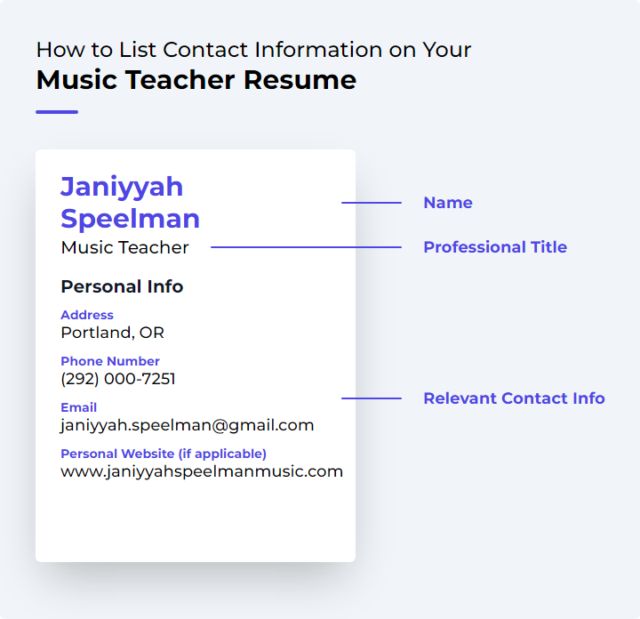 How to List Contact Information for a Music Teacher Resume