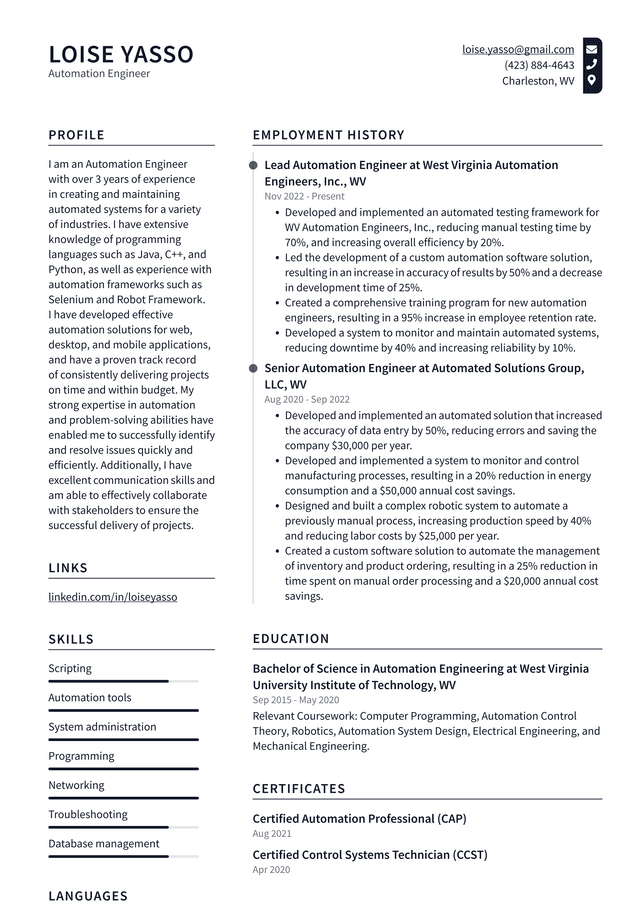 Netflix Automation Engineer Resume Example