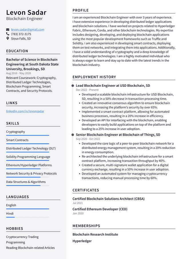 Netflix Blockchain Engineer Resume Example