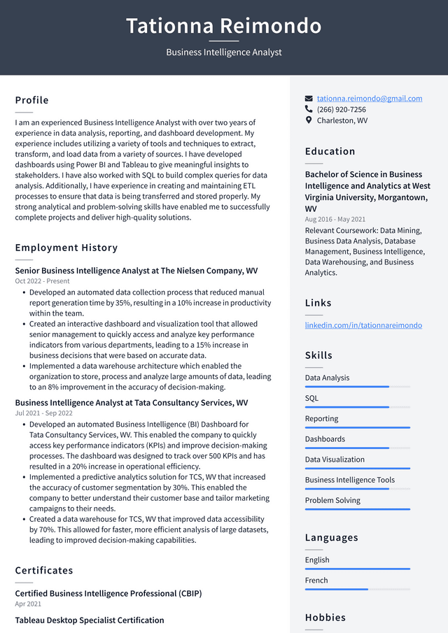 Netflix Business Intelligence Analyst Resume Example