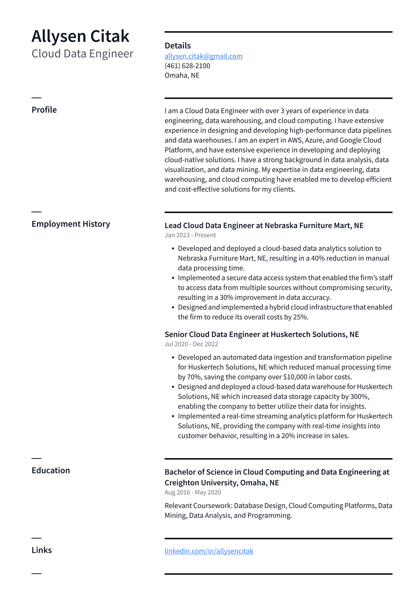 Netflix Cloud Data Engineer Resume Examples | ResumeCat