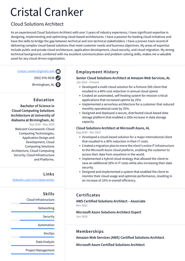 Netflix Cloud Solutions Architect Resume Example