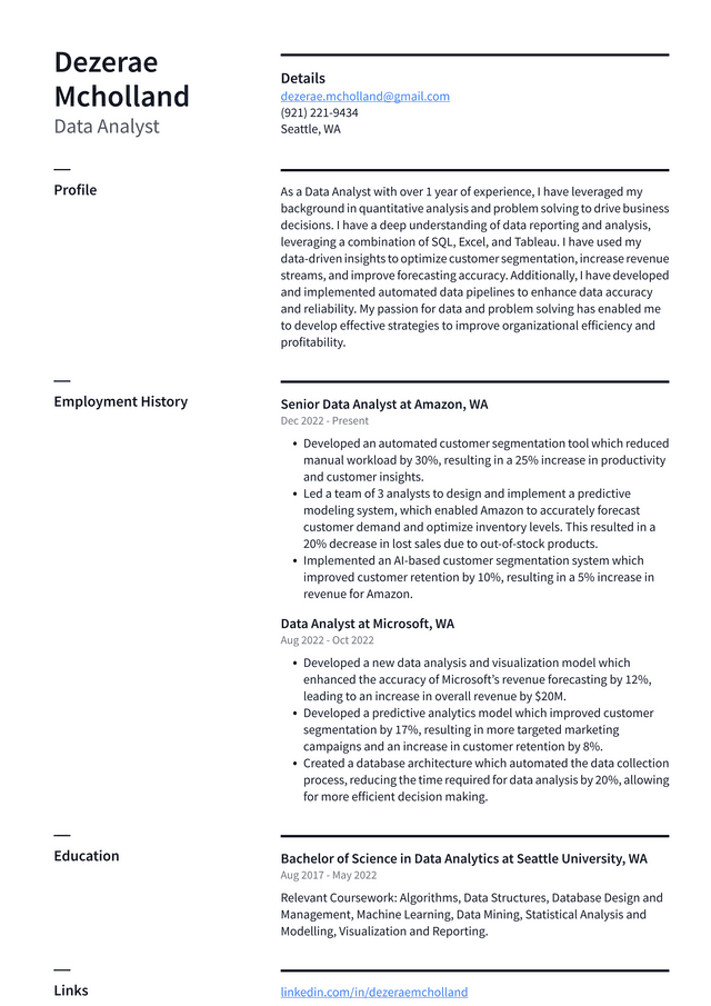 Netflix Data Analyst Resume Example