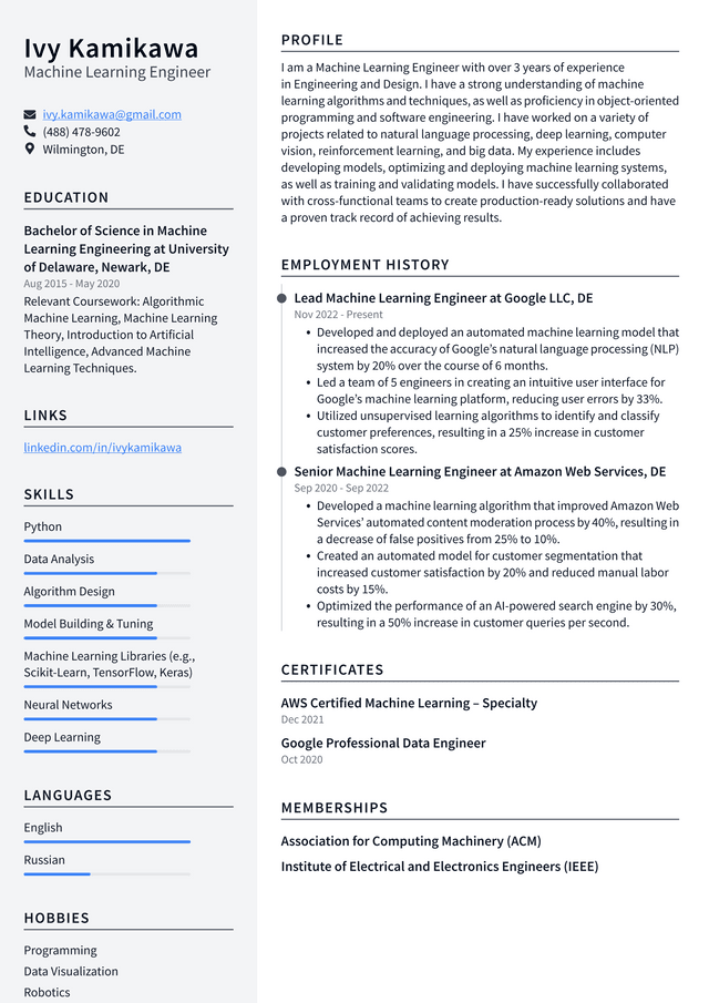 Netflix Machine Learning Engineer Resume Example