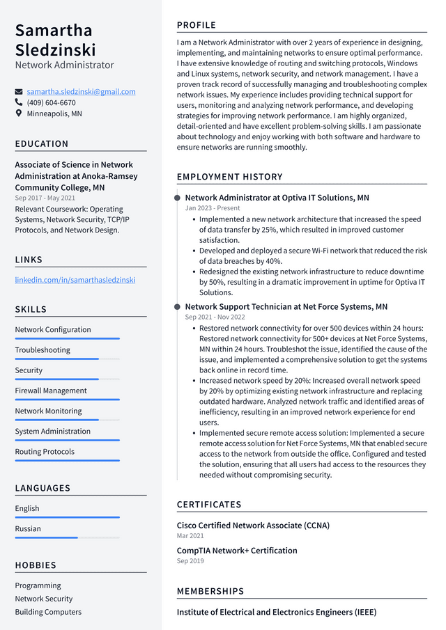 Netflix Network Administrator Resume Example