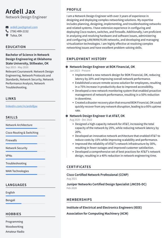 Netflix Network Design Engineer Resume Example