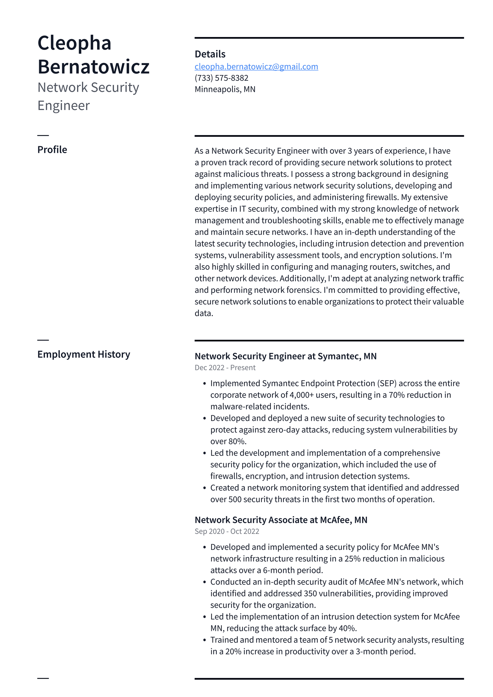 Netflix Network Security Engineer Resume Examples