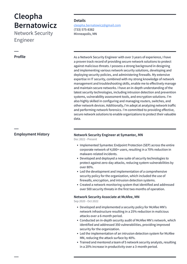 Netflix Network Security Engineer Resume Example