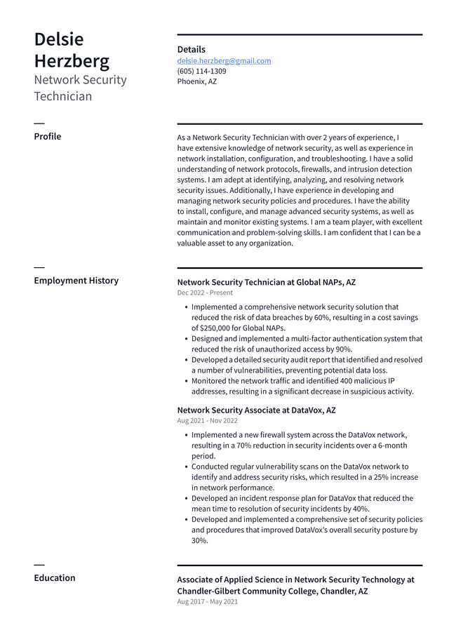 Netflix Network Security Technician Resume Example