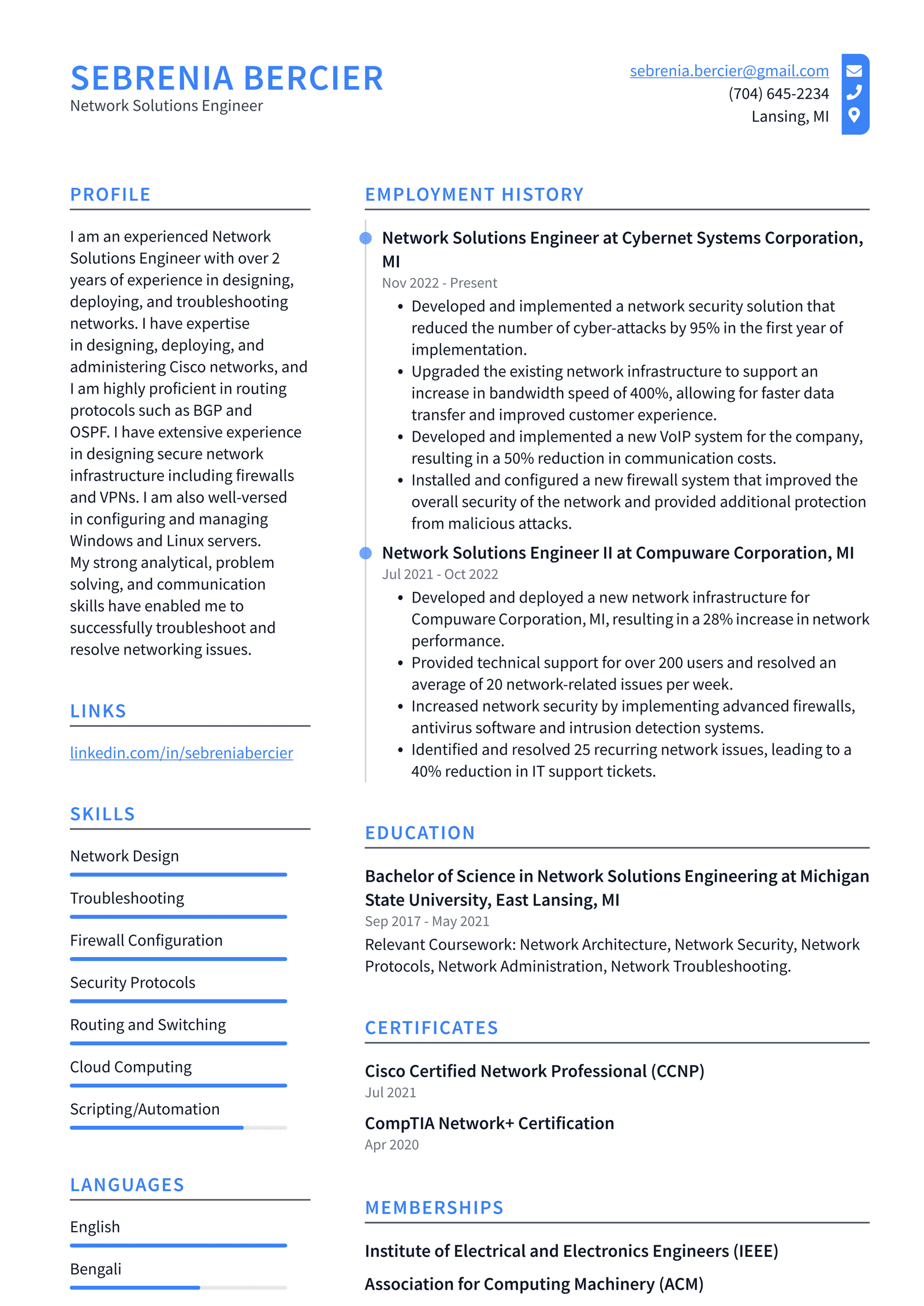 Netflix Network Solutions Engineer Resume Examples