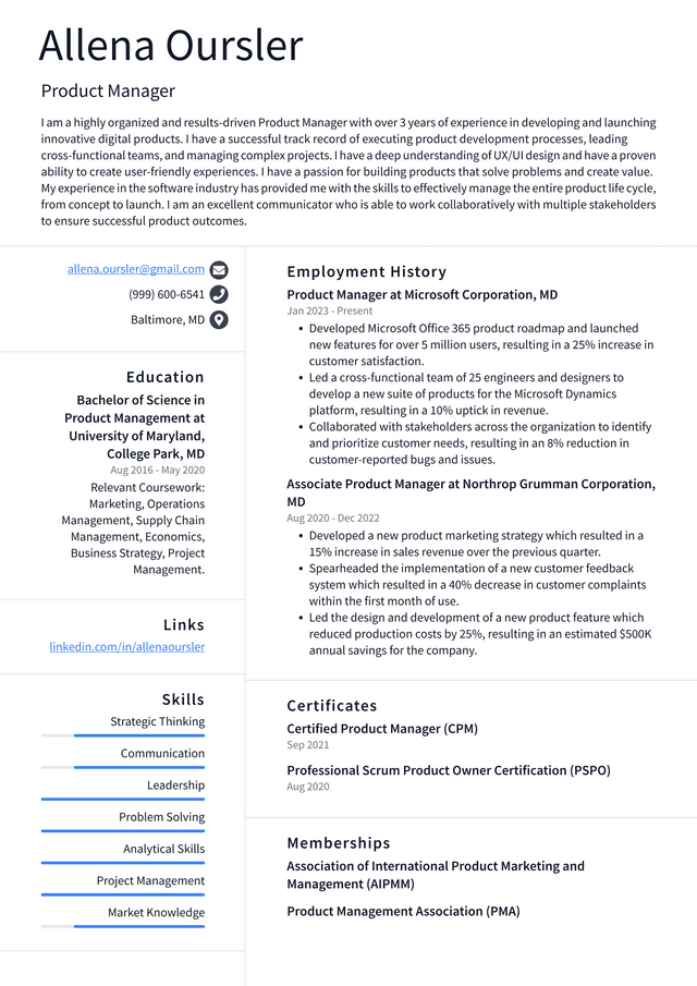 Netflix Product Manager Resume Example