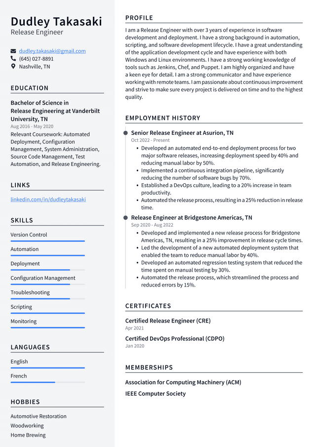 Netflix Release Engineer Resume Example