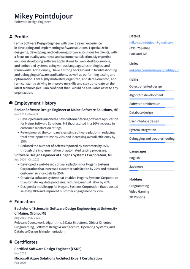 Netflix Software Design Engineer Resume Example