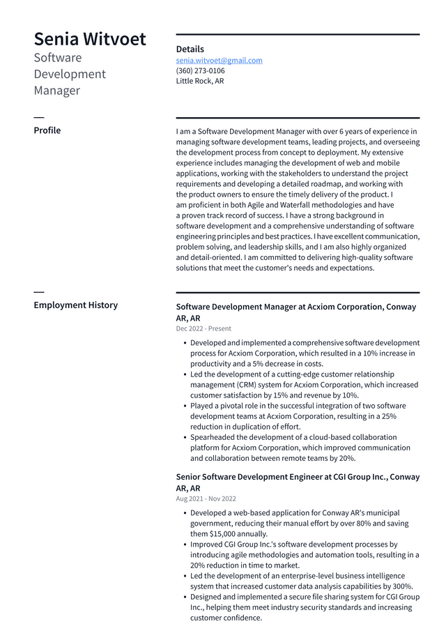 Netflix Software Development Manager Resume Example