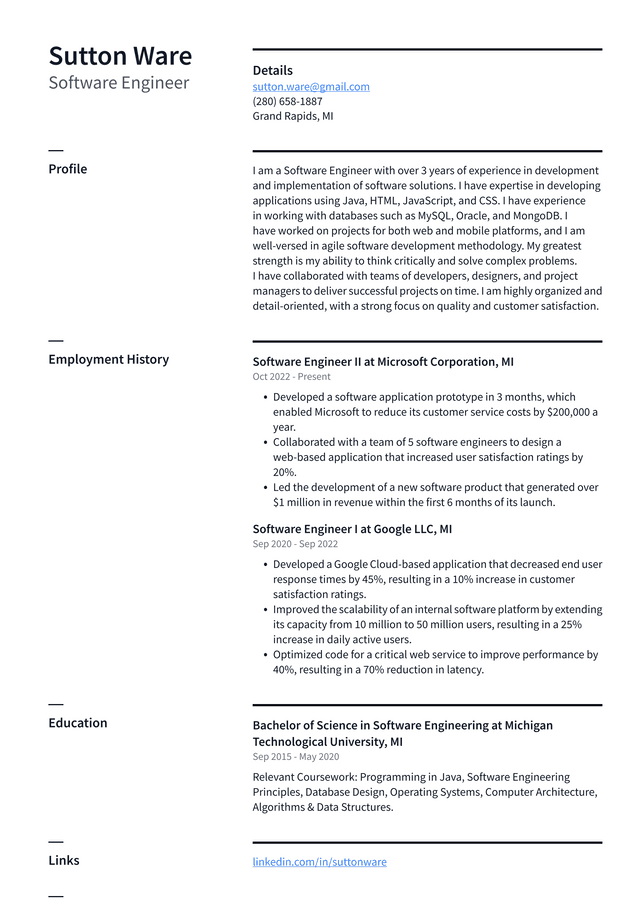 Netflix Software Engineer Resume Example