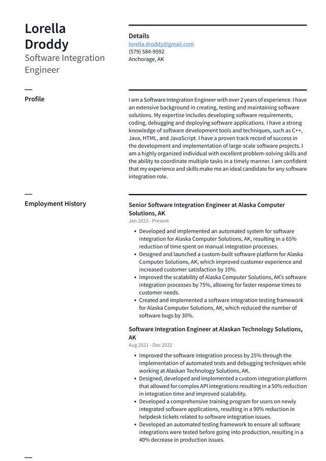 Netflix Software Integration Engineer Resume Example