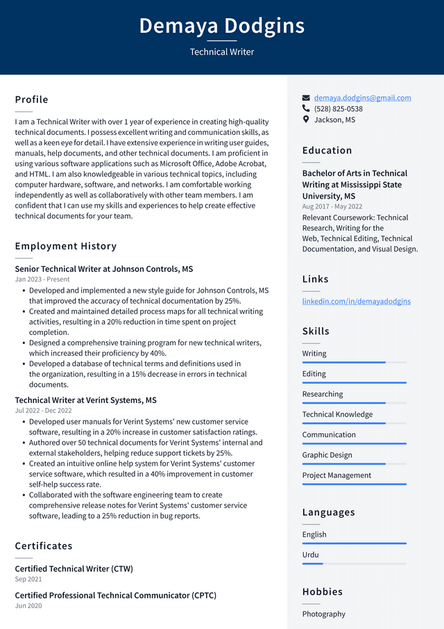 Netflix Technical Writer Resume Example