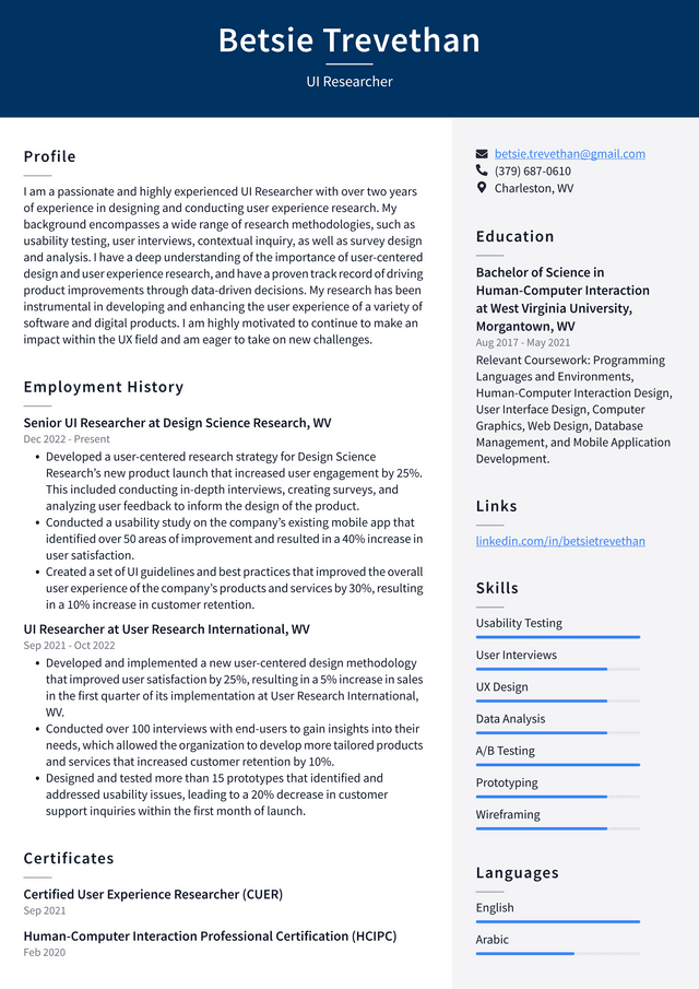 Netflix UI Researcher Resume Example