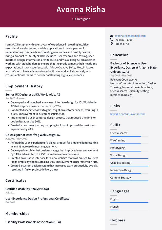 Netflix UX Designer Resume Example