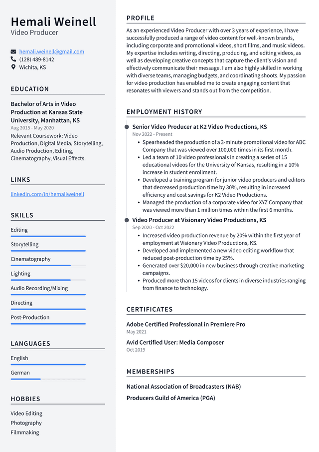 Netflix Video Producer Resume Example